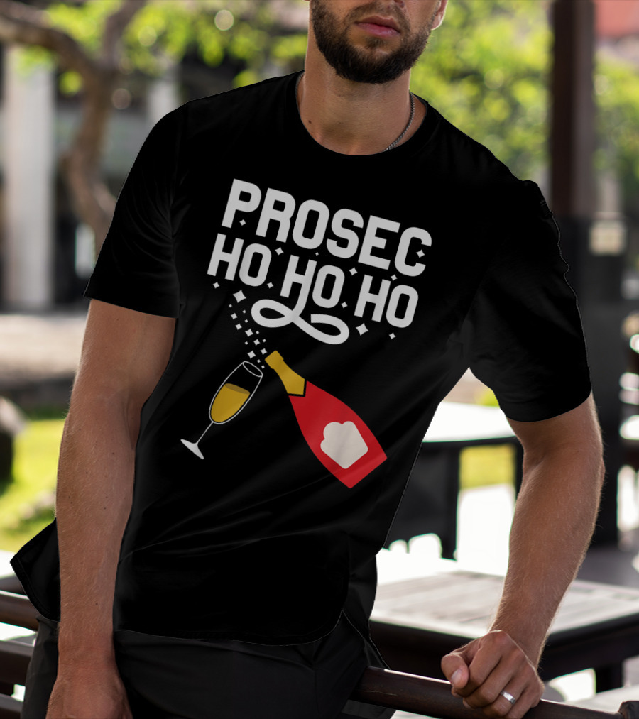 Prosecco Ho Ho Ho Funny Christmas Wine Bottle And Glass T-Shirt