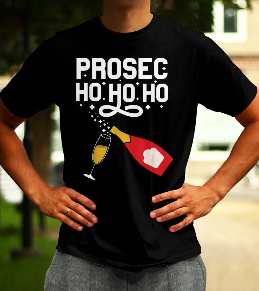 Prosecco Ho Ho Ho Funny Christmas Wine Bottle And Glass T-Shirt