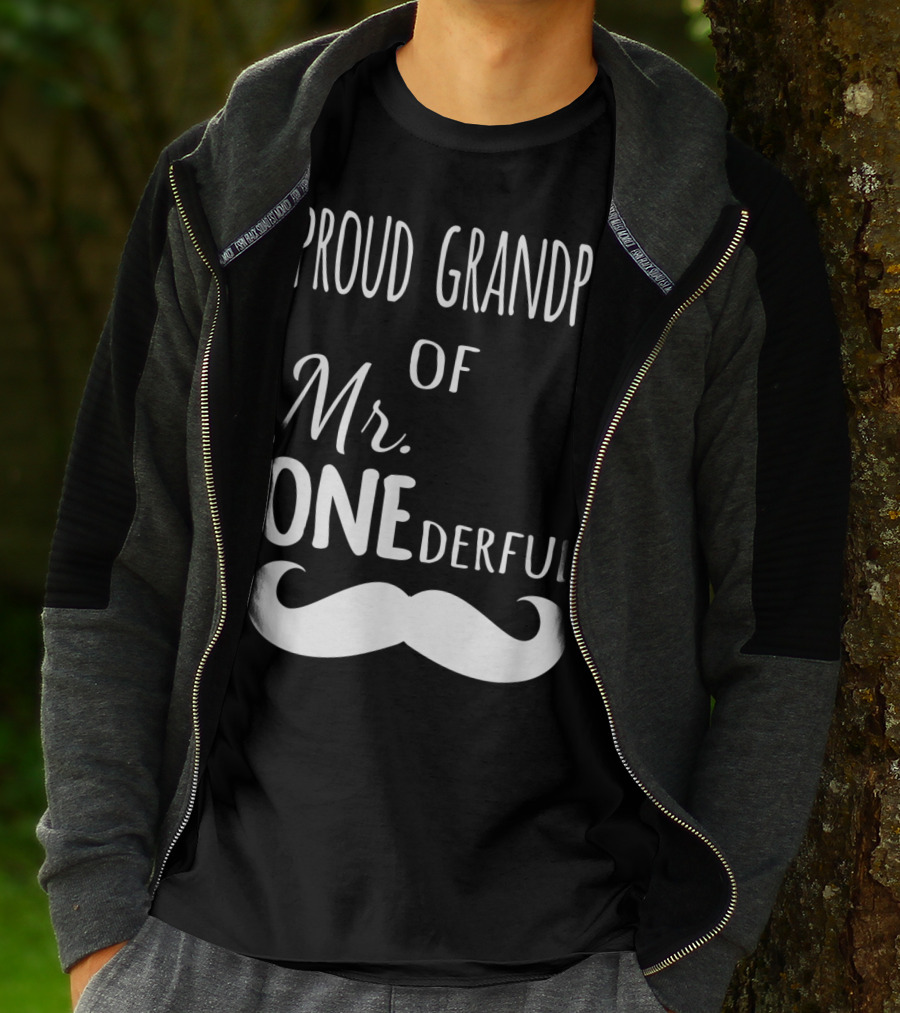 Proud Grandpa Of Mr Onederful Mustache Celebratory Family T-Shirt