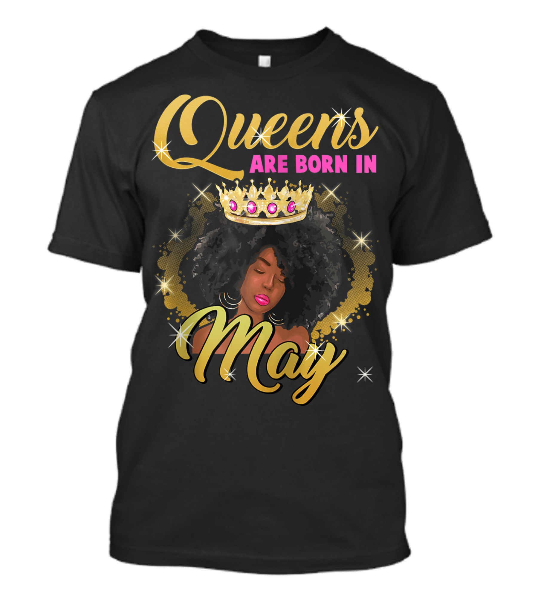 Queens Are Born In May Afro Crown Birthday T-Shirt
