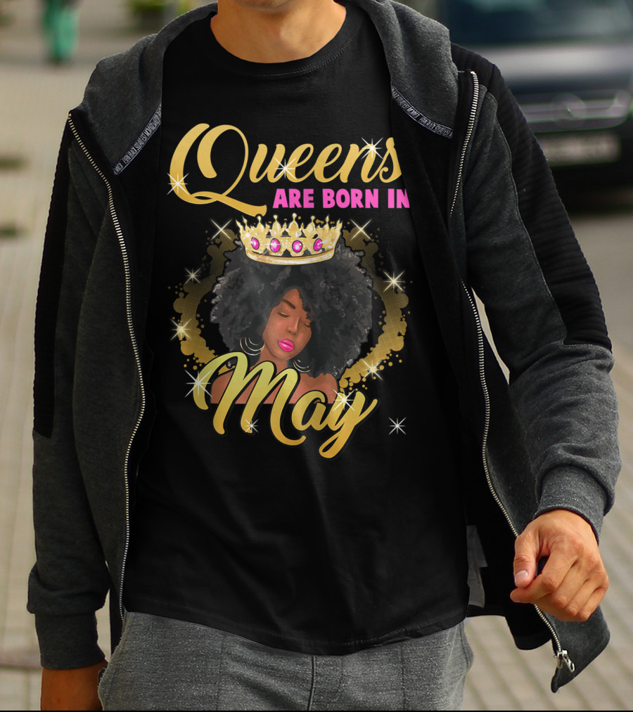 Queens Are Born In May Afro Crown Birthday T-Shirt