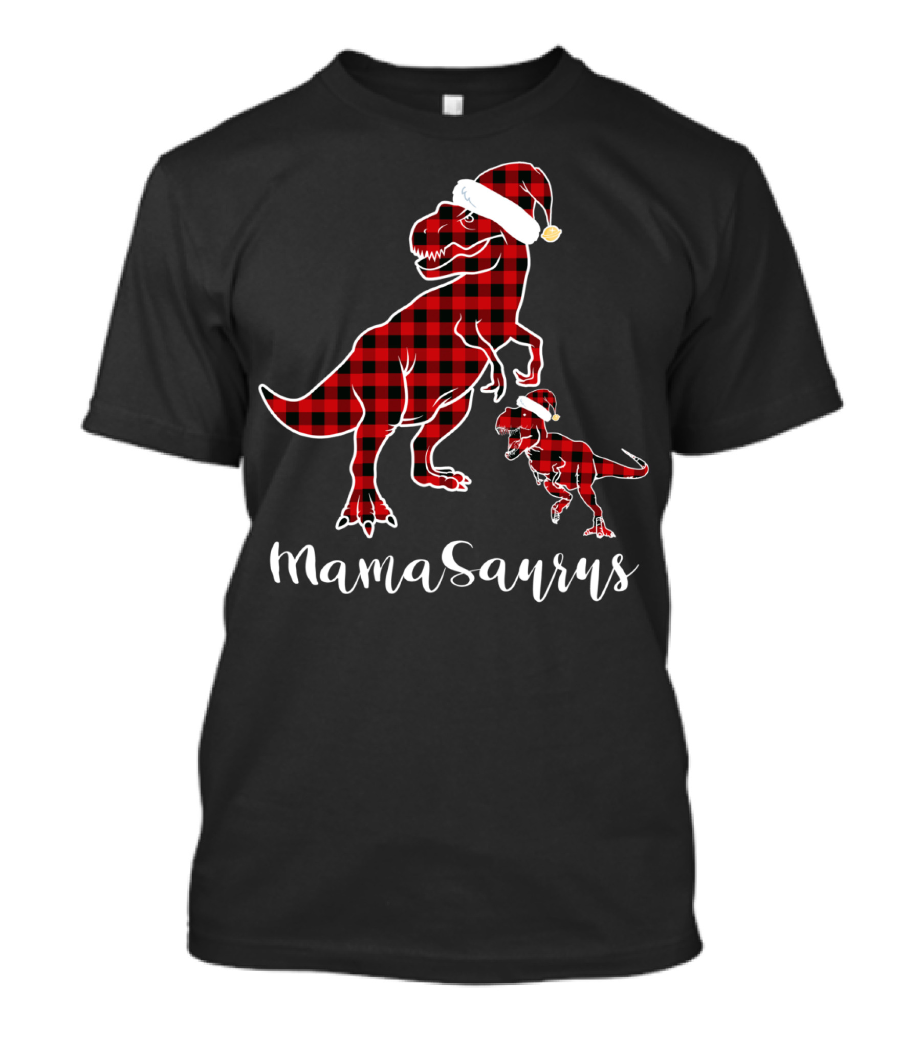 Mamasaurus Red Plaid Santa Hat Buffalo Family T-Shirt