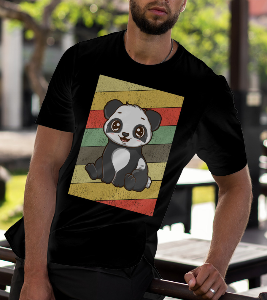 Retro Kawaii Panda Bear Vintage Stripe T-Shirt