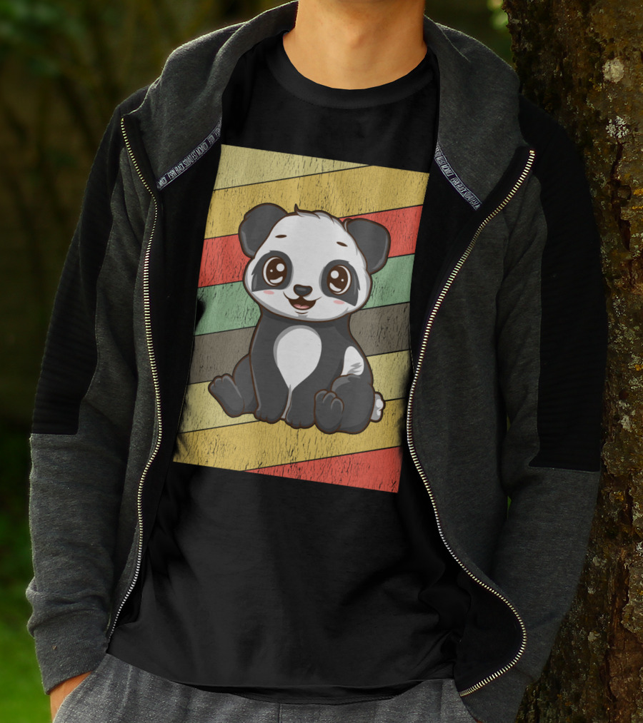 Retro Kawaii Panda Bear Vintage Stripe T-Shirt