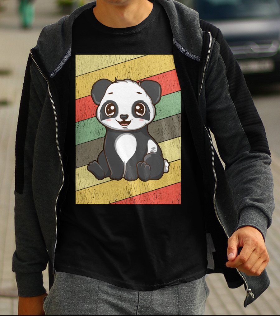 Retro Kawaii Panda Bear Vintage Stripe T-Shirt