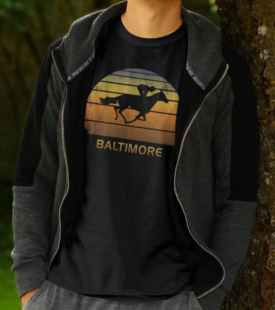 Baltimore Retro Horse Racing Sunset Maryland T-Shirt