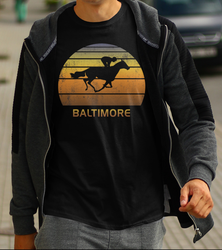 Baltimore Retro Horse Racing Sunset Maryland T-Shirt