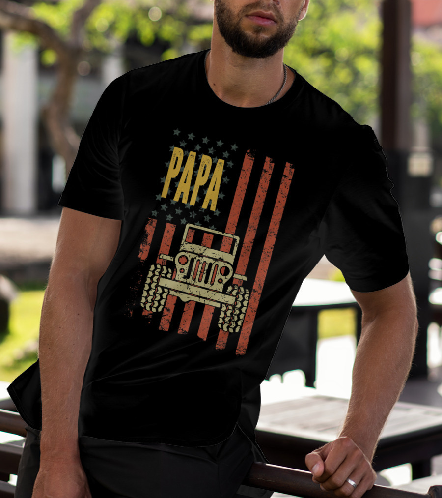 Papa American Flag Vintage Jeeps T-Shirt