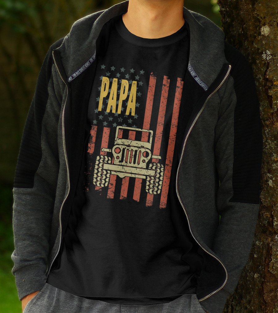 Papa American Flag Vintage Jeeps T-Shirt