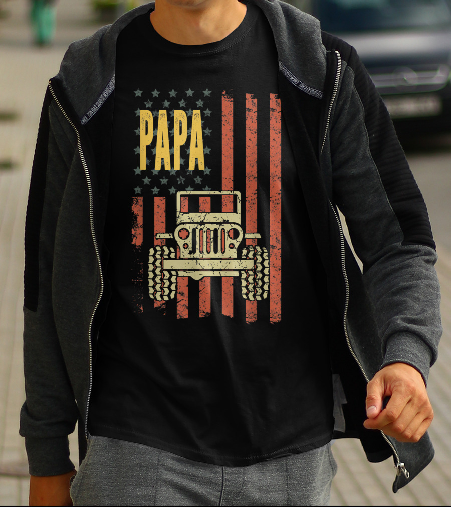 Papa American Flag Vintage Jeeps T-Shirt