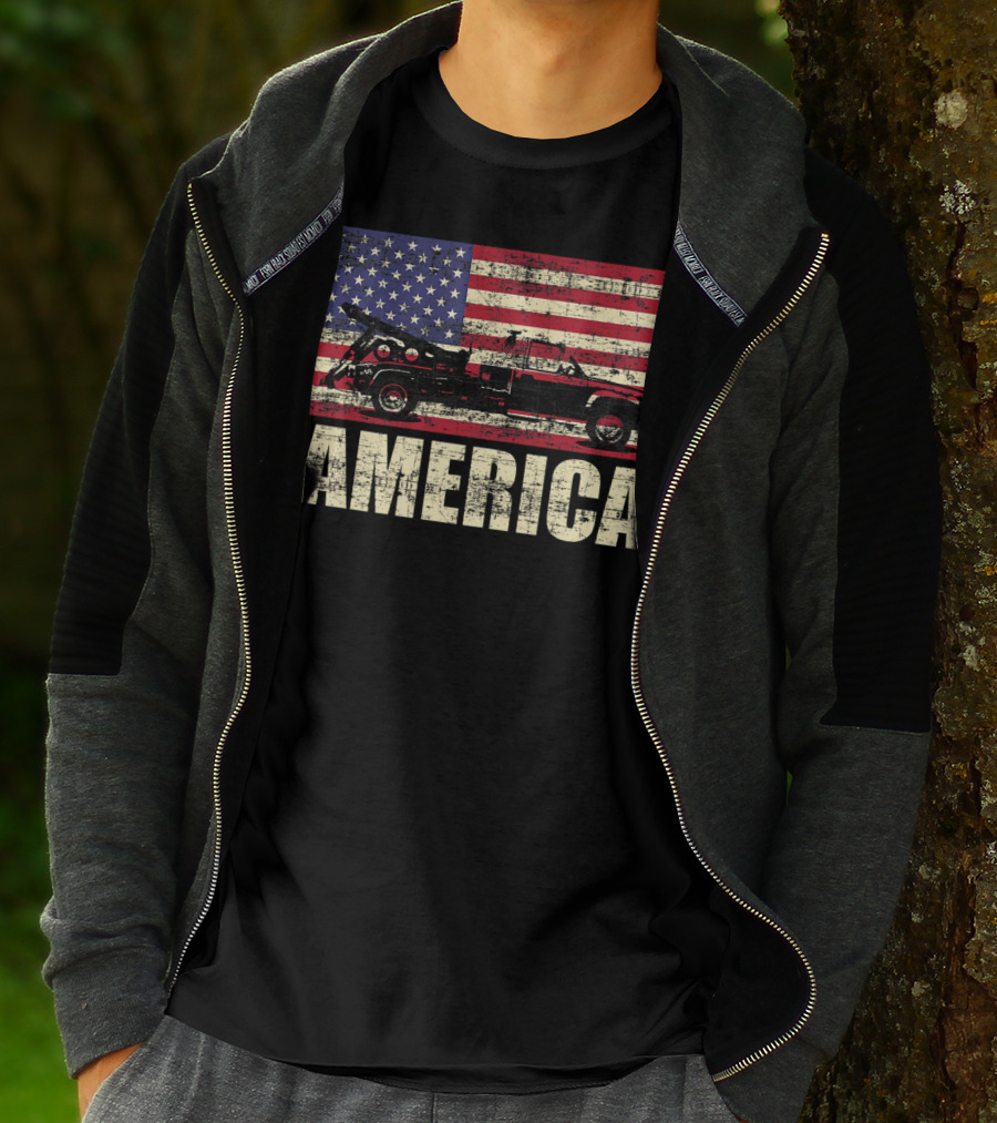 America Tow Truck Patriotic Pickup Flag T-Shirt