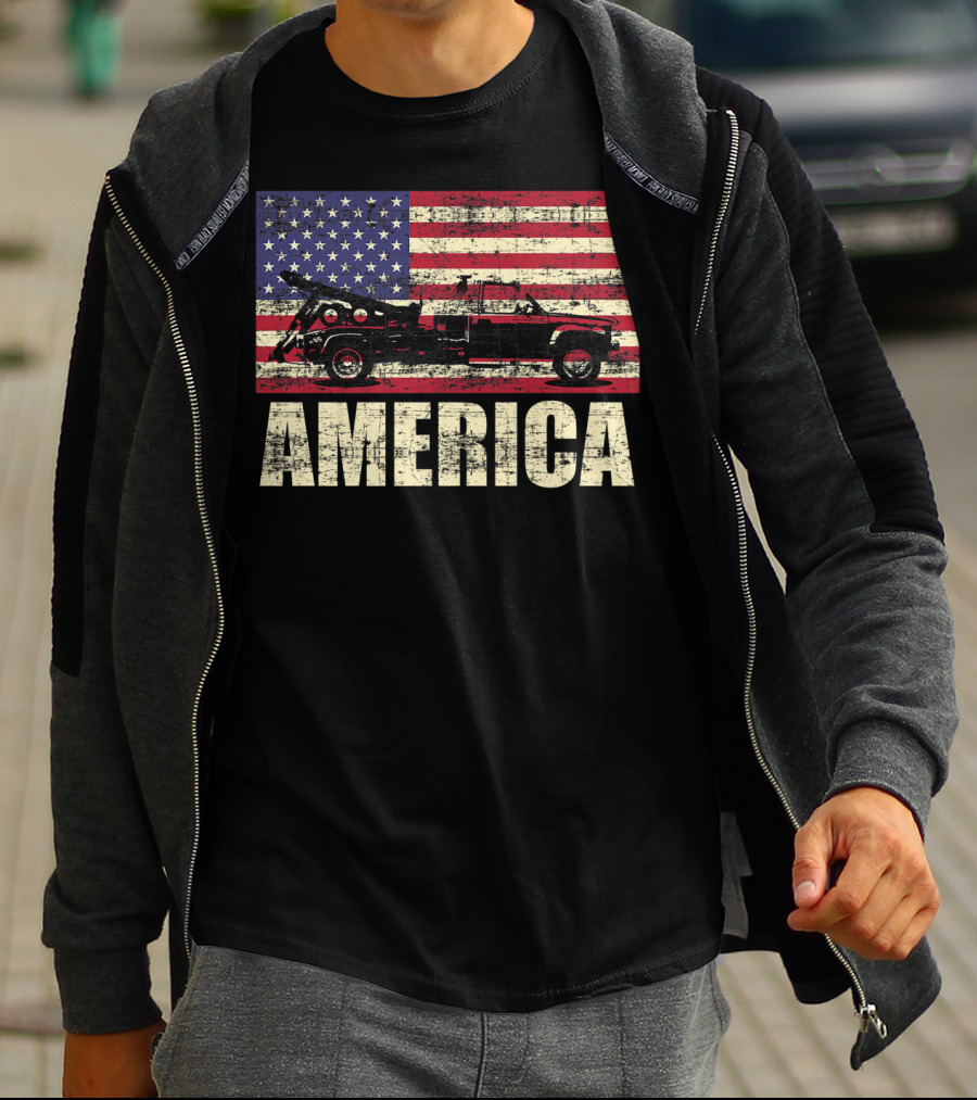 America Tow Truck Patriotic Pickup Flag T-Shirt
