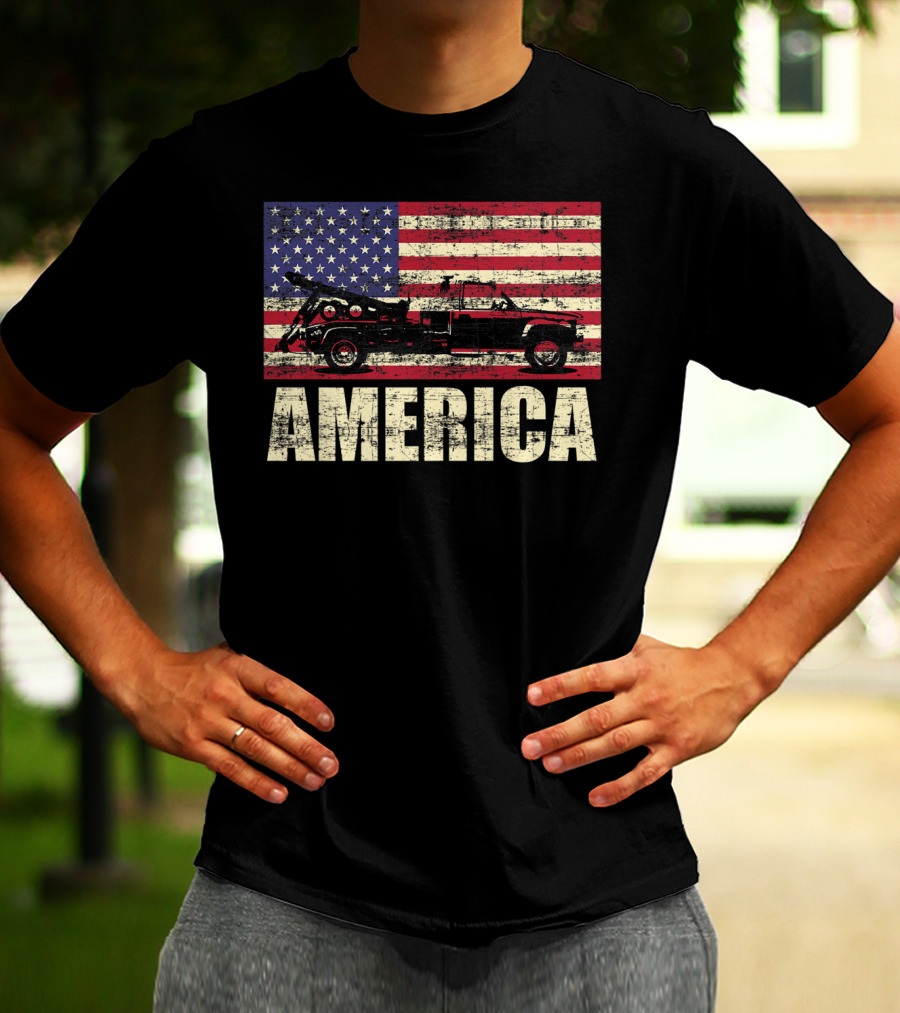 America Tow Truck Patriotic Pickup Flag T-Shirt