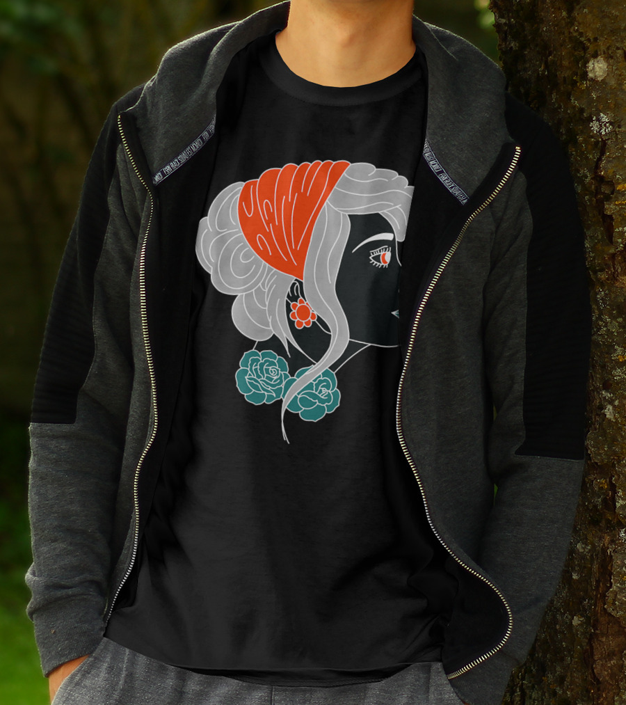 American Traditional Tattoo Gypsy Woman With Orange Headscarf And Roses T-Shirt