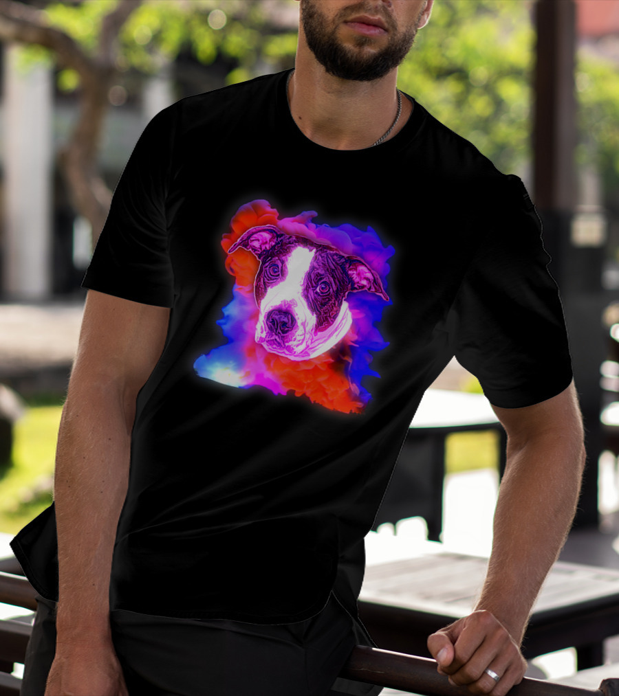 Trippy Animated Augmented Reality Dog With Vivid Colorful Background T-Shirt