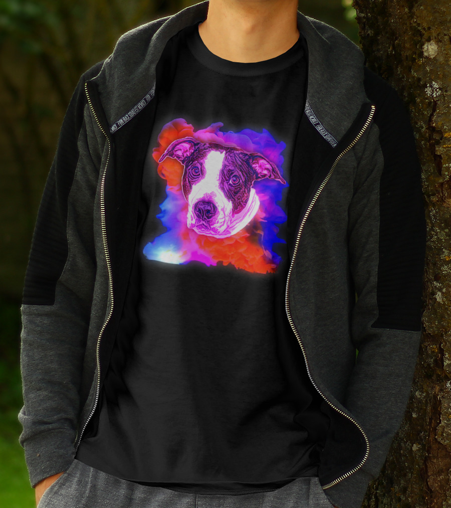 Trippy Animated Augmented Reality Dog With Vivid Colorful Background T-Shirt