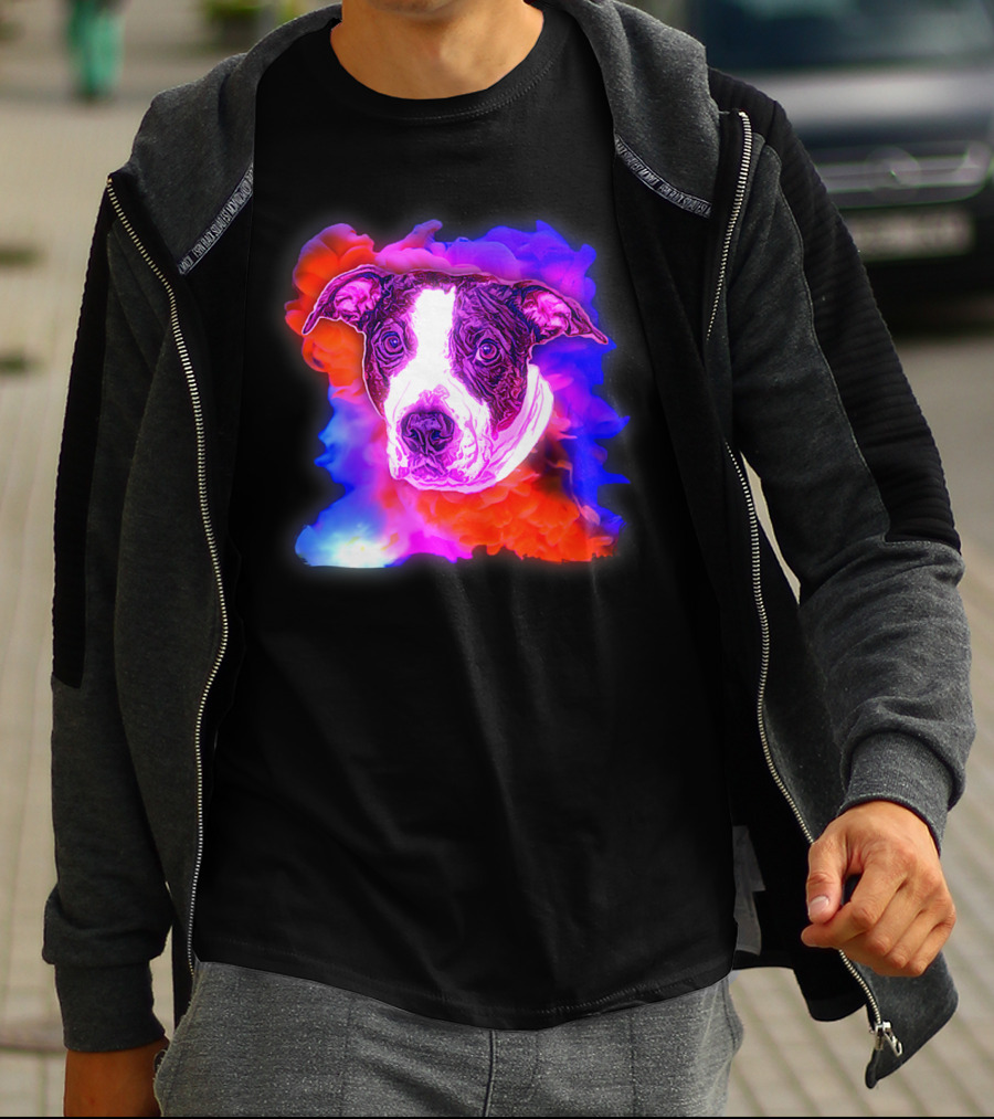 Trippy Animated Augmented Reality Dog With Vivid Colorful Background T-Shirt
