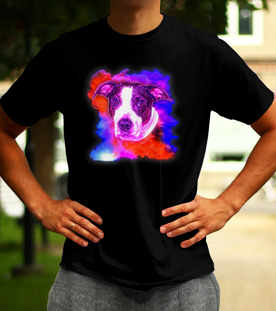 Trippy Animated Augmented Reality Dog With Vivid Colorful Background T-Shirt