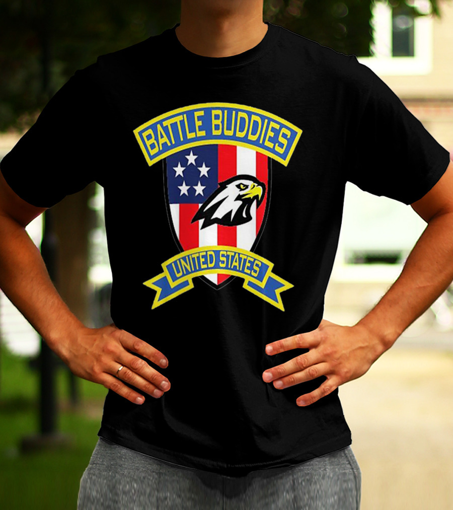 Battle Buddies United States Bald Eagle Stars Shield T-Shirt