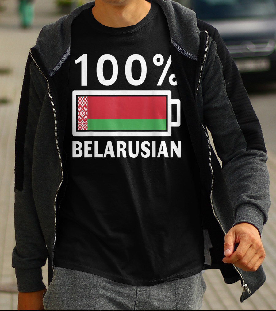 100% Belarusian Battery Power Belarus Flag T-Shirt
