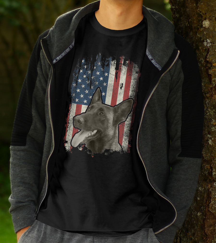 Belgian Malinois Patriotic American Flag USA T-Shirt