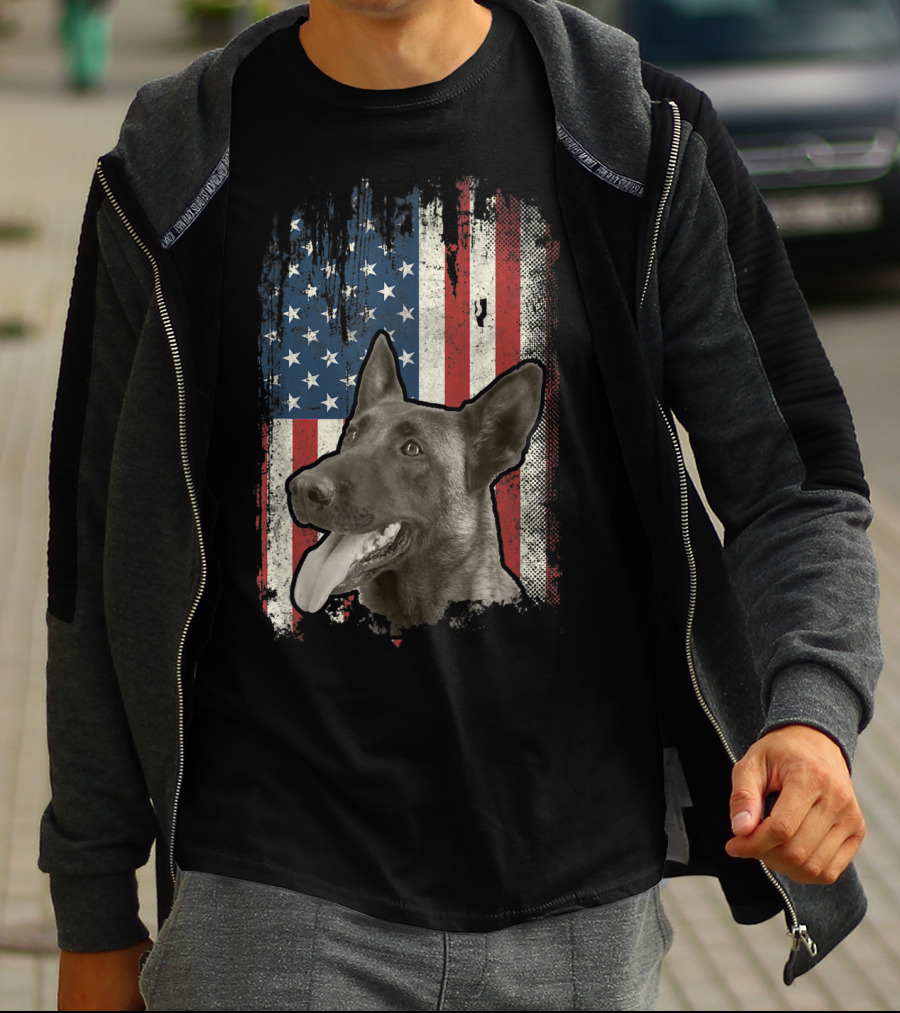 Belgian Malinois Patriotic American Flag USA T-Shirt