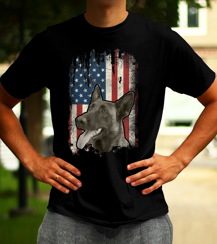 Belgian Malinois Patriotic American Flag USA T-Shirt