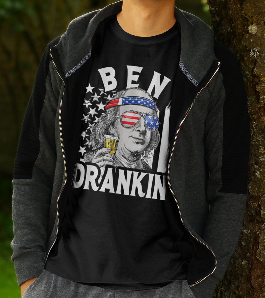 Ben Drankin Benjamin Franklin USA Beer Sunglasses American Flag Headband Stars T-Shirt