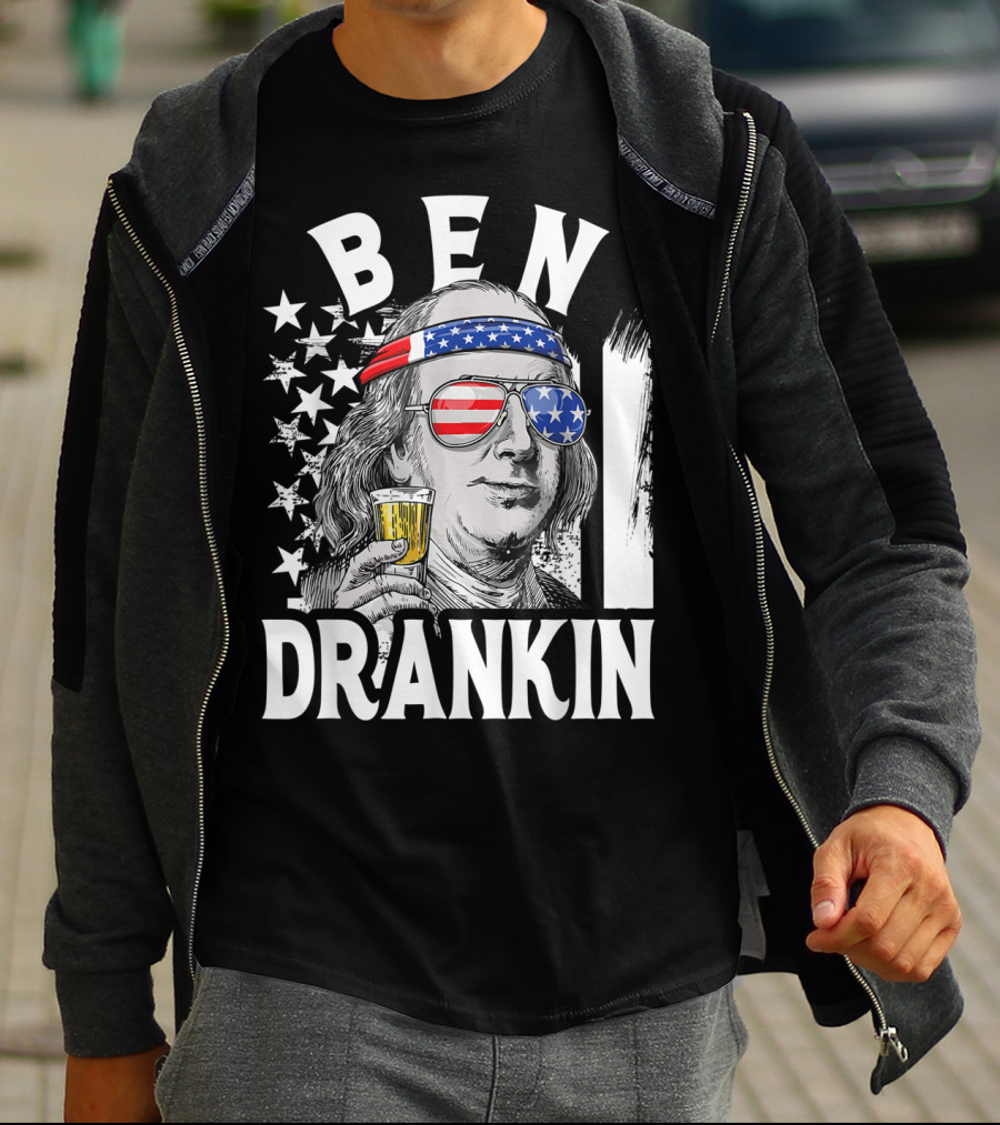 Ben Drankin Benjamin Franklin USA Beer Sunglasses American Flag Headband Stars T-Shirt
