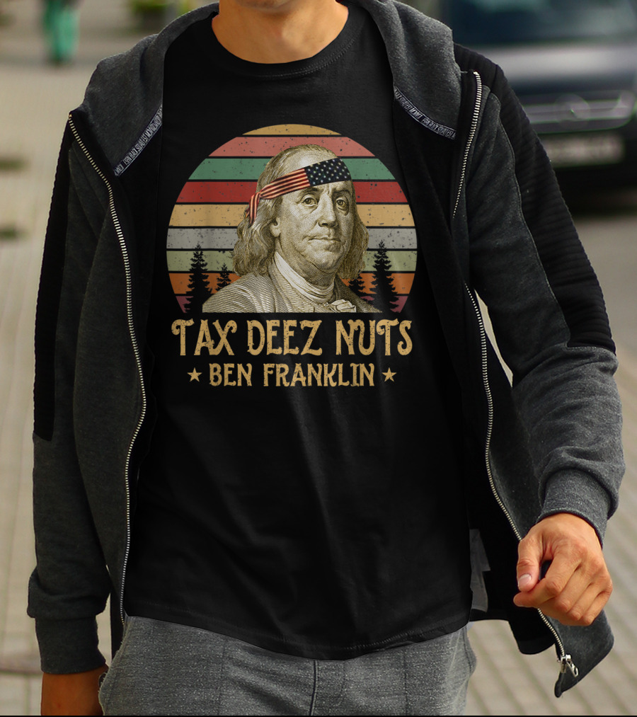 Ben Franklin Tax Deez Nuts American Flag Bandana Retro Stripes T-Shirt