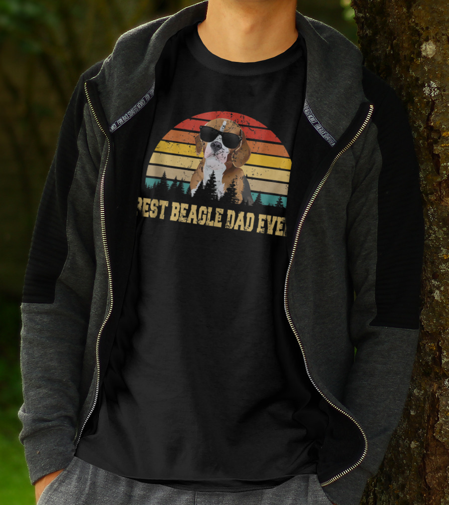 Best Beagle Dad Ever Retro Sunset Fathers Day T-Shirt