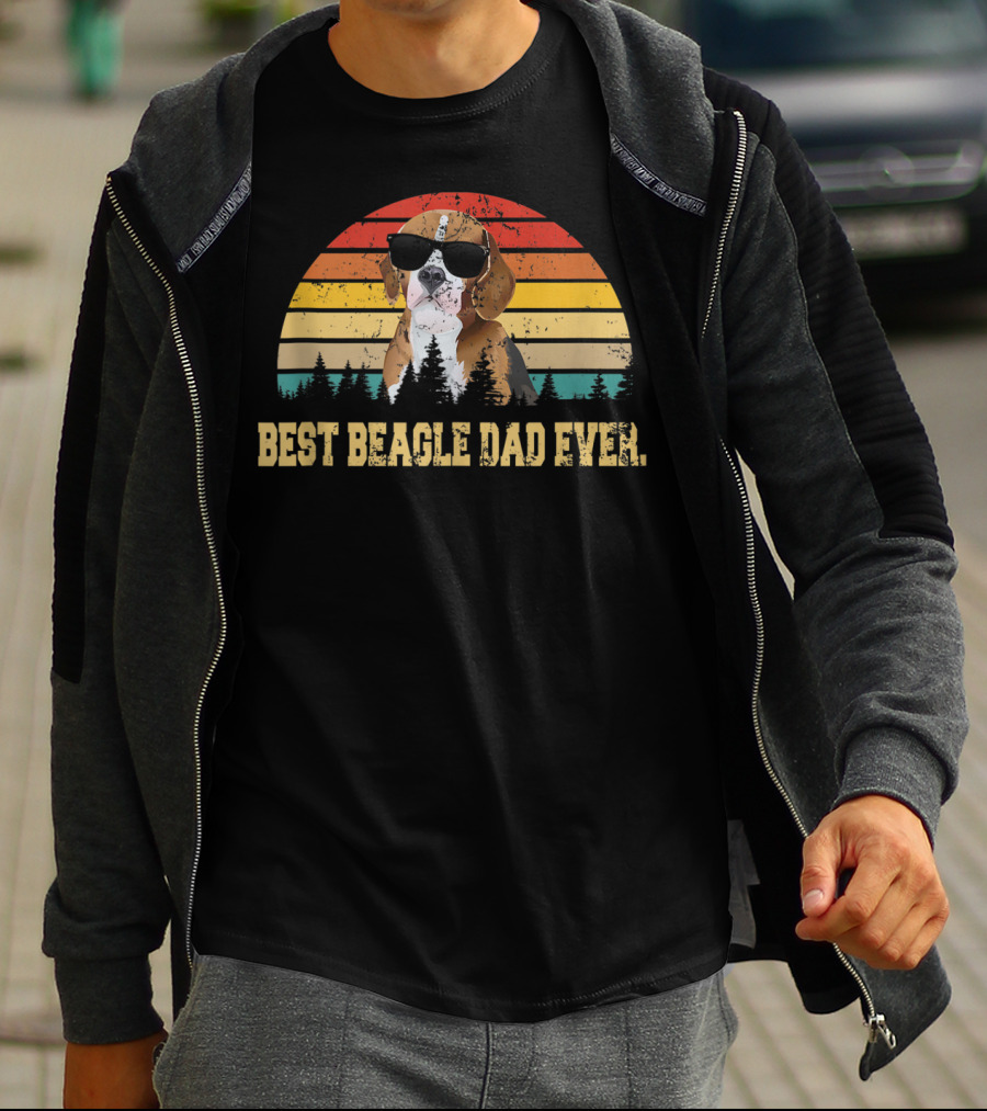 Best Beagle Dad Ever Retro Sunset Fathers Day T-Shirt