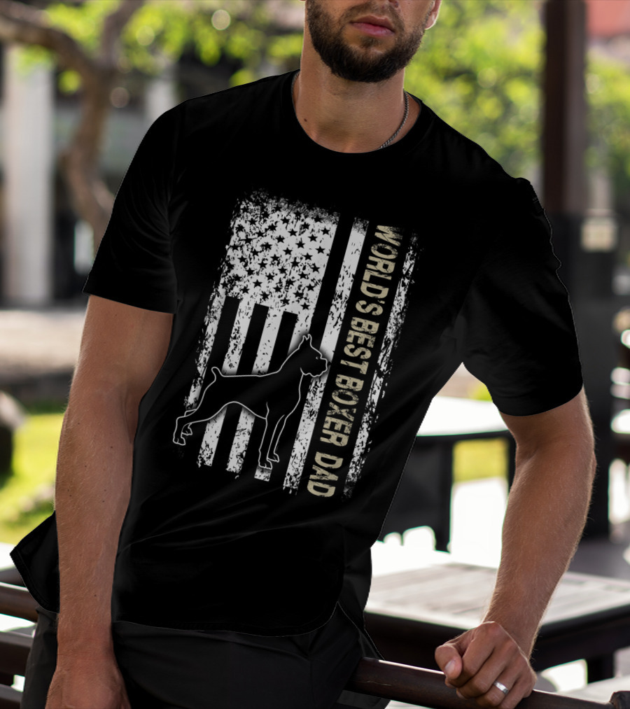 World's Best Boxer Dad Dog Lovers American Flag T-Shirt