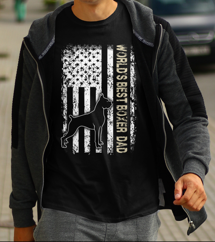 World's Best Boxer Dad Dog Lovers American Flag T-Shirt