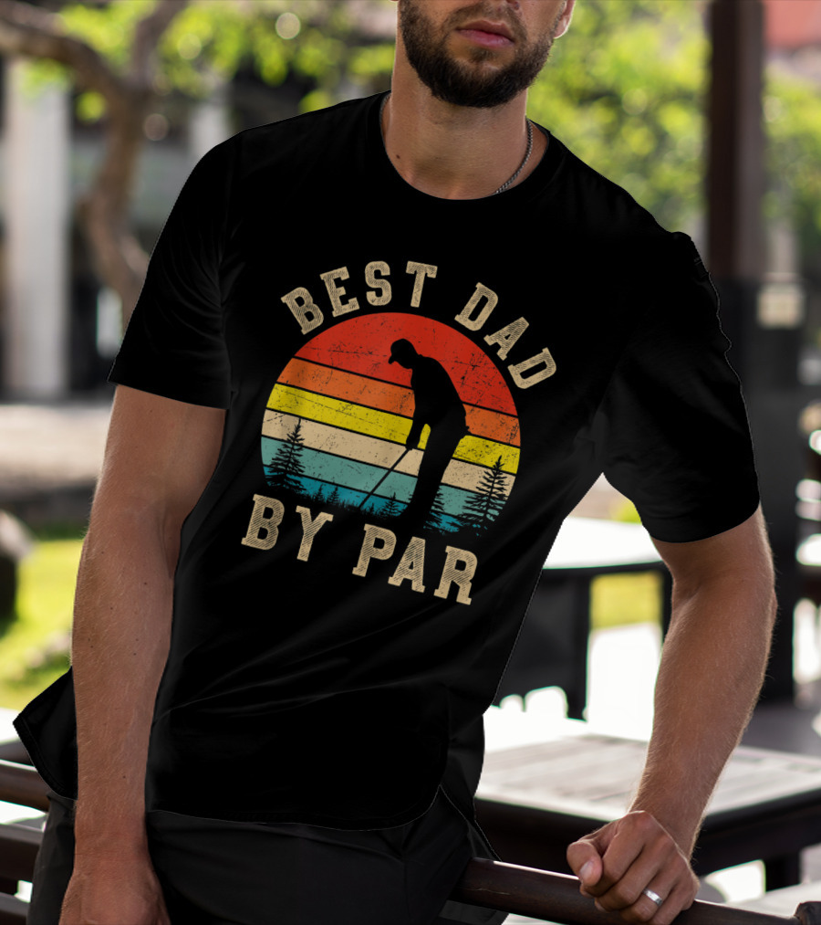 Best Dad By Par Daddy Golf Lover Golfer Retro Vintage Sunset T-Shirt