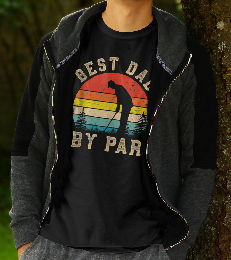 Best Dad By Par Daddy Golf Lover Golfer Retro Vintage Sunset T-Shirt