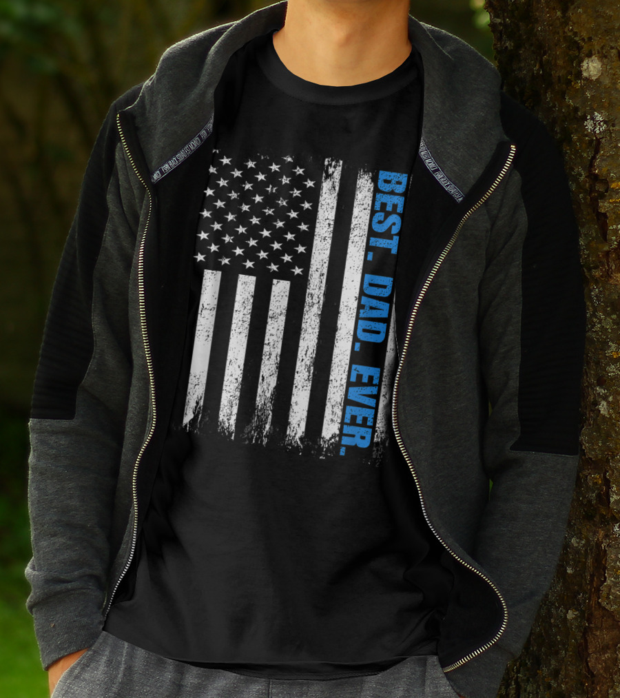 Best Dad Ever USA Flag Fathers Day Police Thin Blue Line T-Shirt