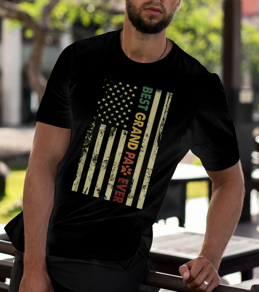 Best Grandpaw Ever American Flag Paw Prints T-Shirt