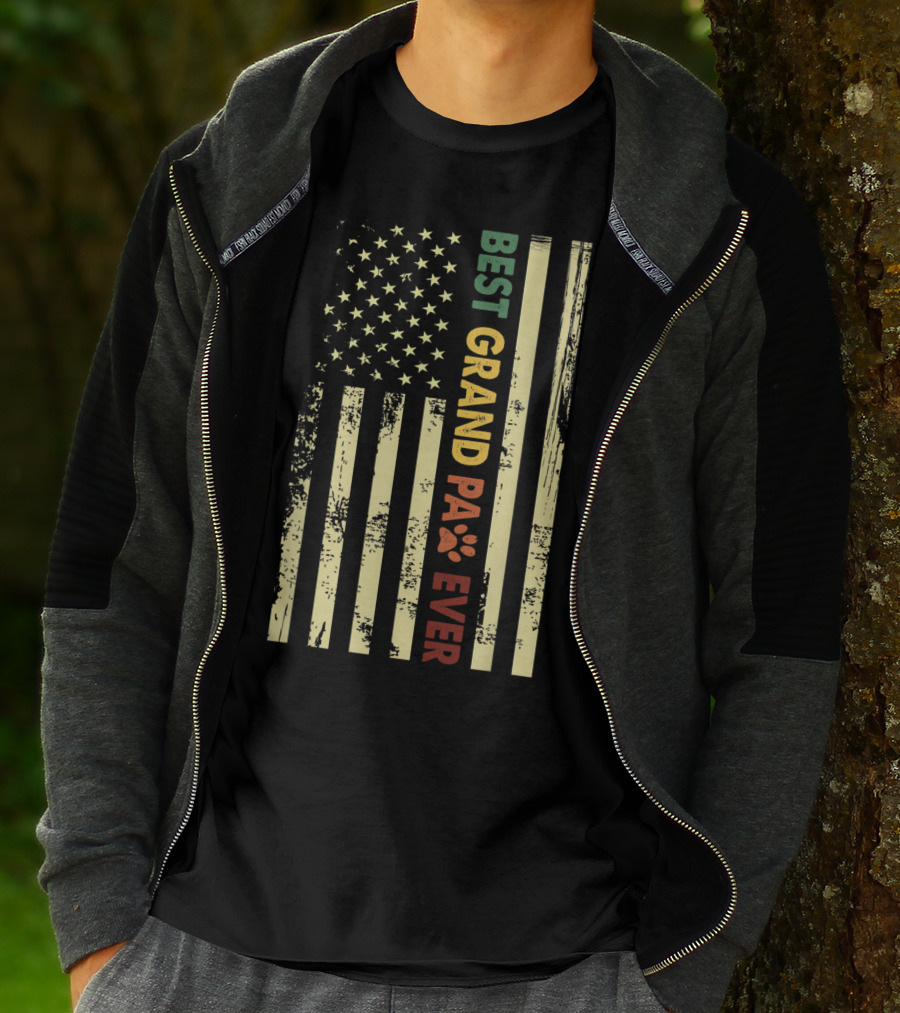 Best Grandpaw Ever American Flag Paw Prints T-Shirt
