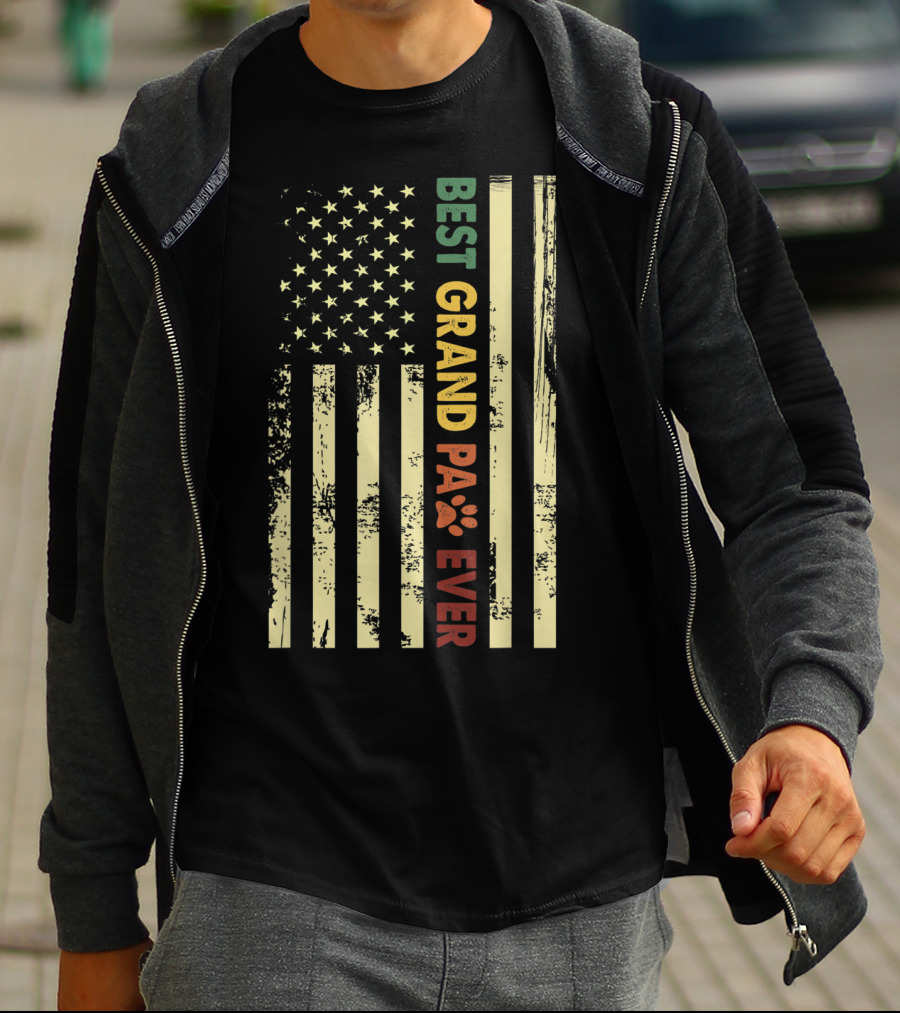 Best Grandpaw Ever American Flag Paw Prints T-Shirt