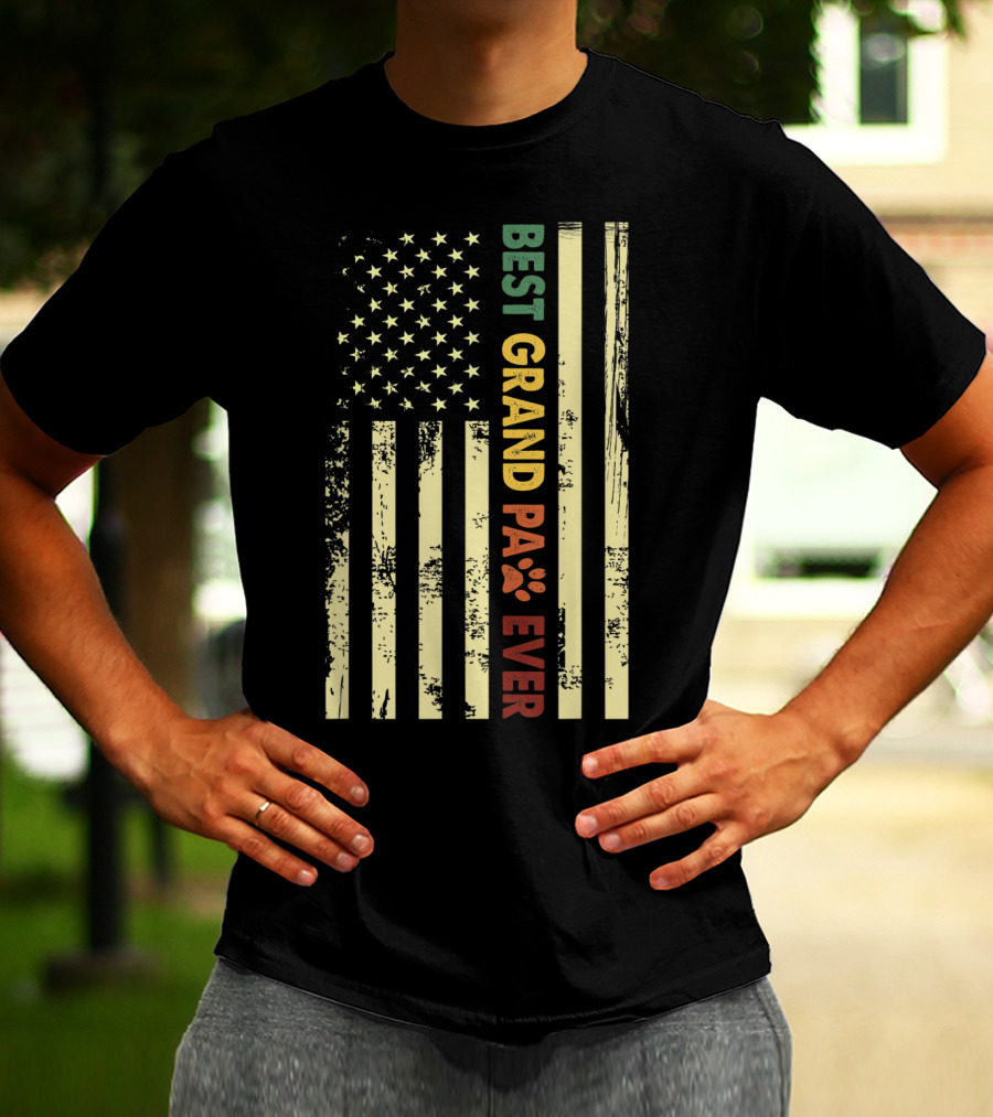 Best Grandpaw Ever American Flag Paw Prints T-Shirt
