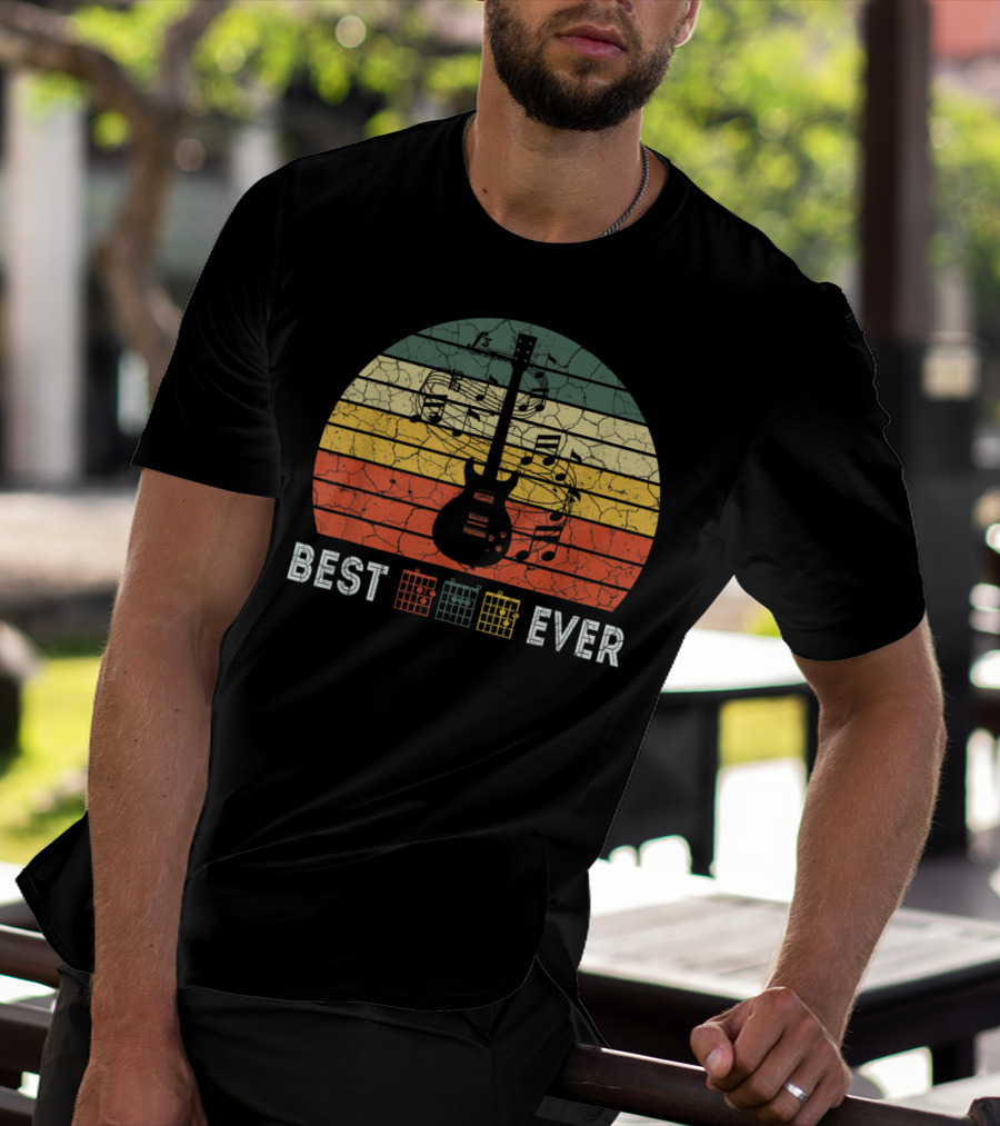 Best Guitar Dad Ever Music Vintage Father Retro Stripes T-Shirt