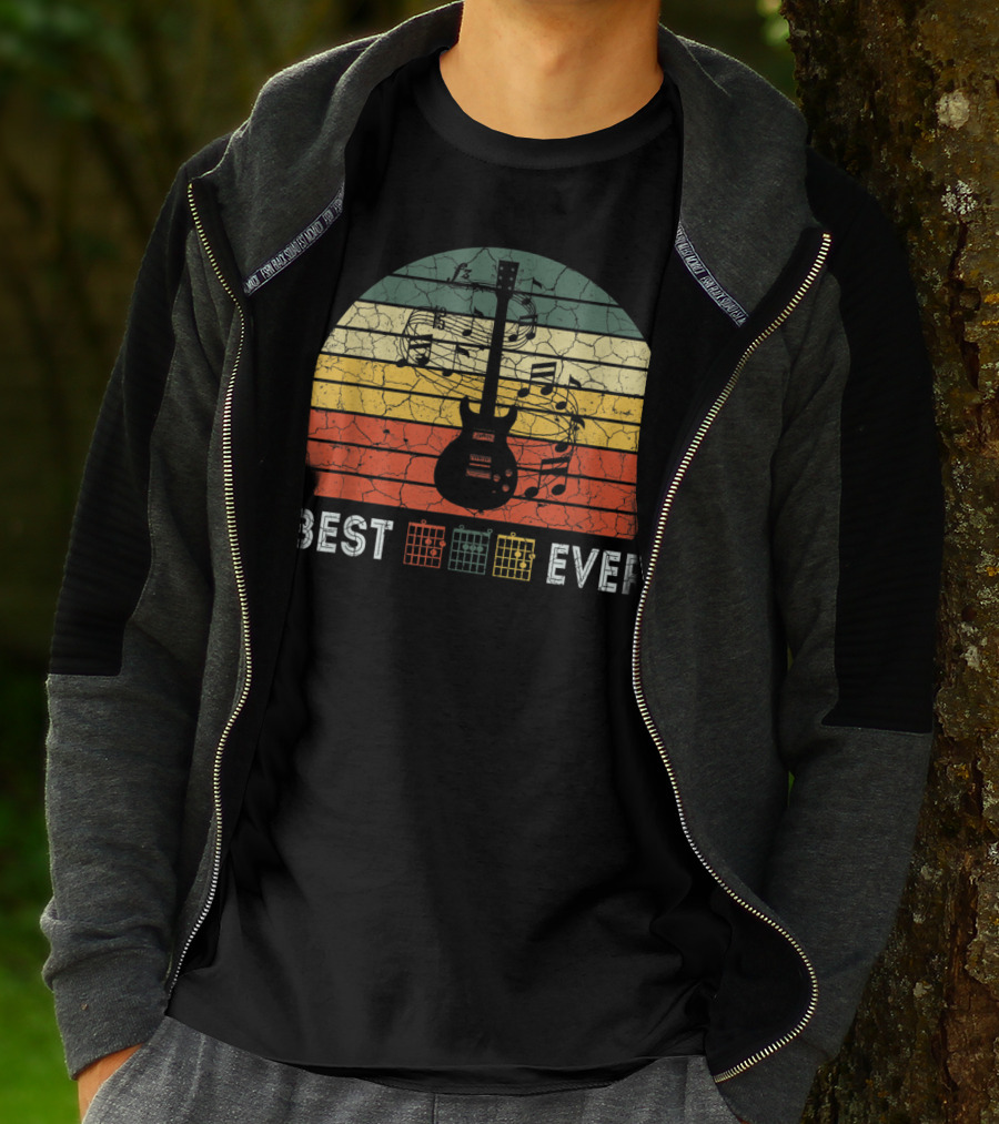 Best Guitar Dad Ever Music Vintage Father Retro Stripes T-Shirt