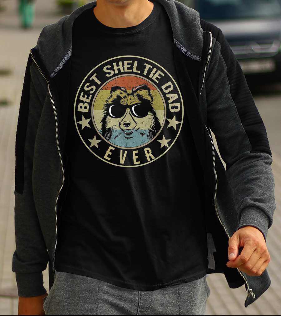 Best Sheltie Dad Ever Vintage Sunglasses T-Shirt