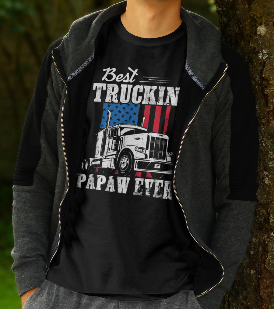 Best Truckin' Papaw Ever American Flag Father's Day T-Shirt