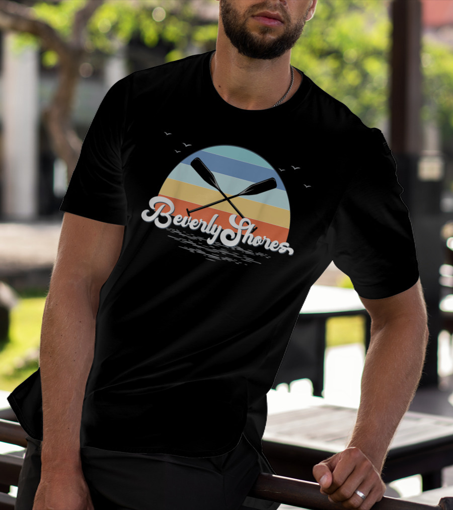 Beverly Shores Indiana Retro Vintage Sunset Paddles And Birds T-Shirt