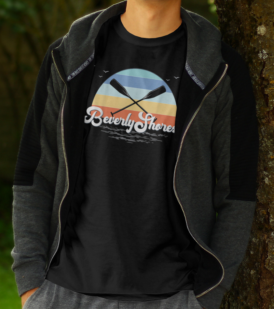 Beverly Shores Indiana Retro Vintage Sunset Paddles And Birds T-Shirt