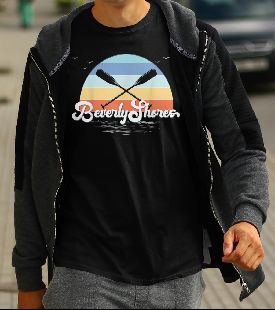 Beverly Shores Indiana Retro Vintage Sunset Paddles And Birds T-Shirt