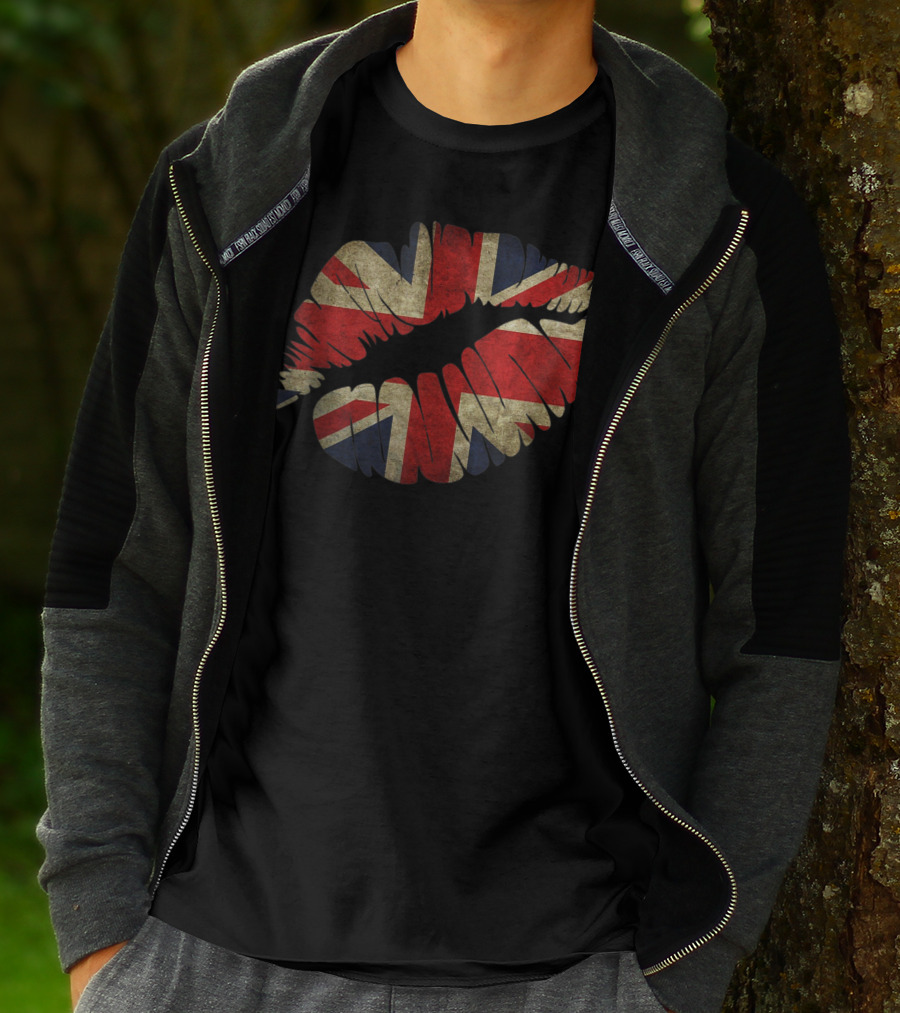 Britain Flag Union Jack Lips UK Kiss T-Shirt