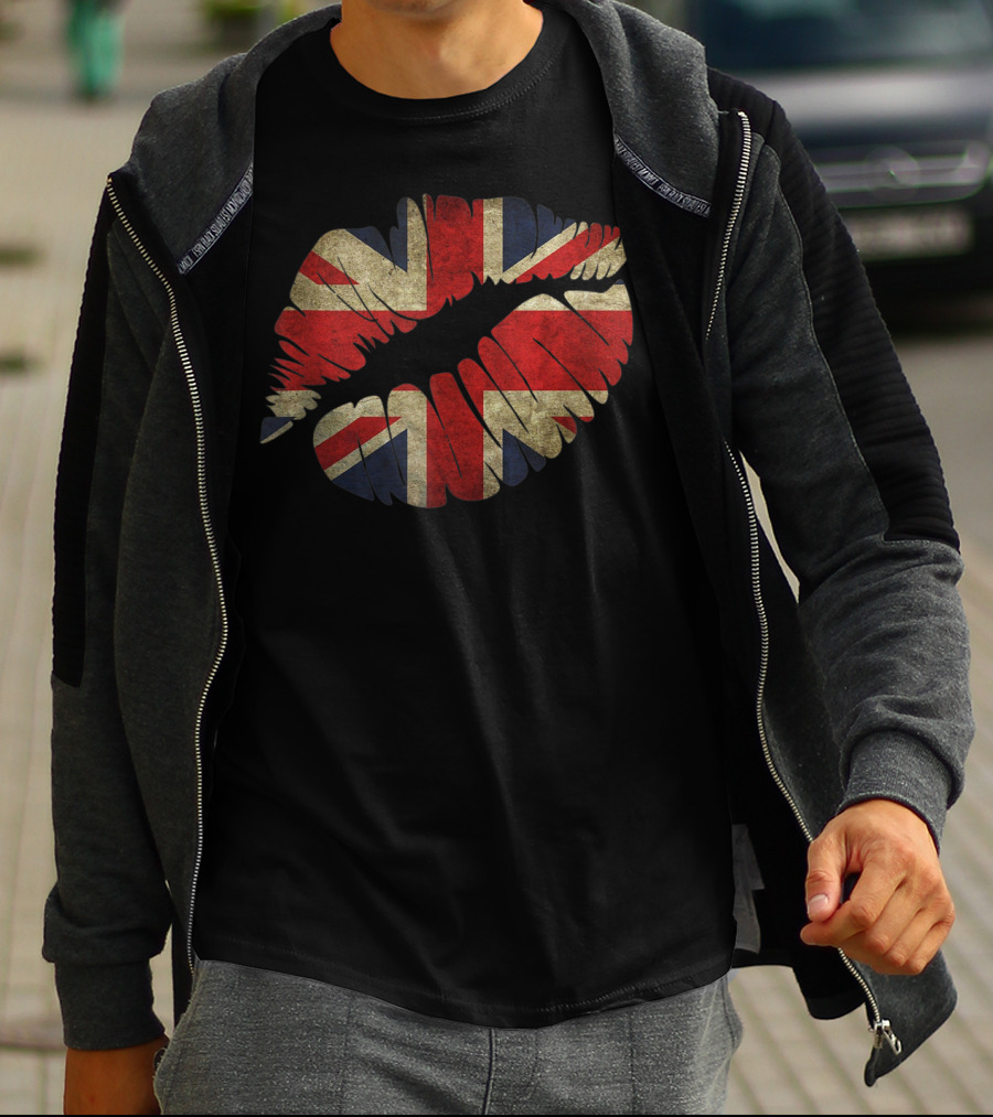 Britain Flag Union Jack Lips UK Kiss T-Shirt